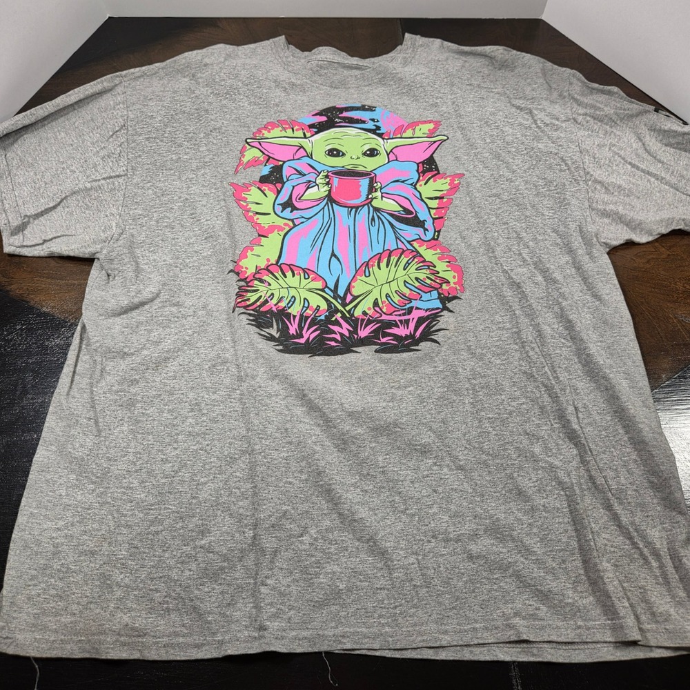 Star Wars Gray Grogu Graphic T Shirt Mens XXL Baby Yoda Coffee Tropical Shirt